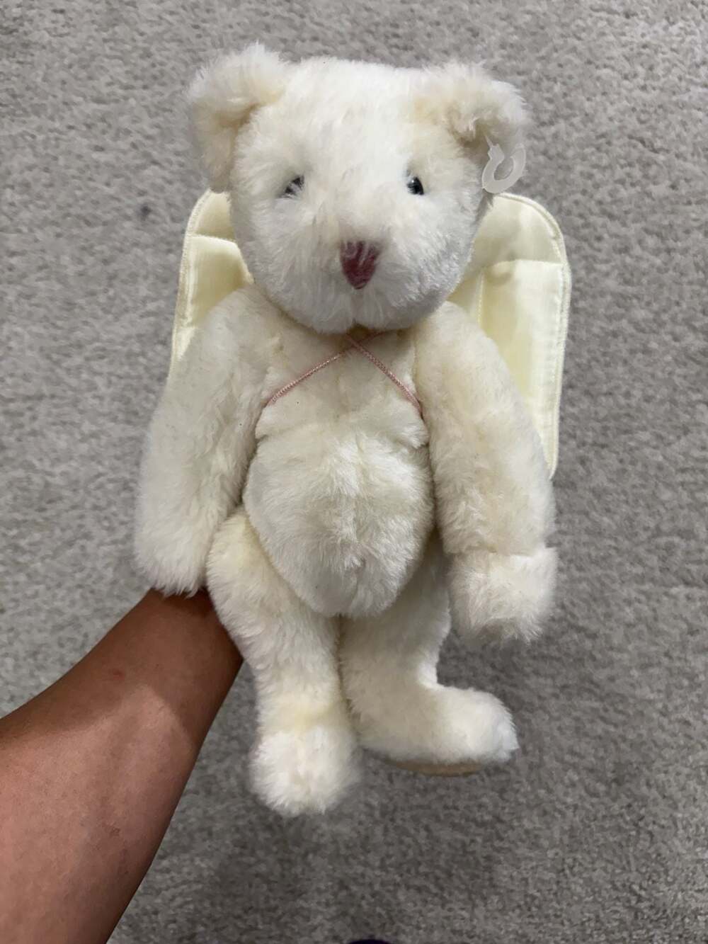 Vintage 1997 Vermont Teddy Bear 15" White Angel Bear with Wings and I Love You H
